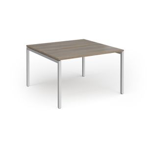 Connex Goal-Post 1200 x 1200 x 725mm Back to Back Desk (2 x 1200mm) - Silver Frame / Nebraska Oak Top