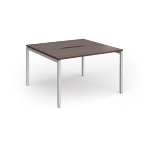Connex Goal-Post 1200 x 1200 x 725mm Back to Back Desk (2 x 1200mm) - Silver Frame / Walnut Top