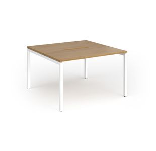 Connex Goal-Post 1200 x 1200 x 725mm Back to Back Desk (2 x 1200mm) - White Frame / Oak Top