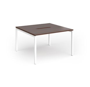 Connex Goal-Post 1200 x 1200 x 725mm Back to Back Desk (2 x 1200mm) - White Frame / Walnut Top