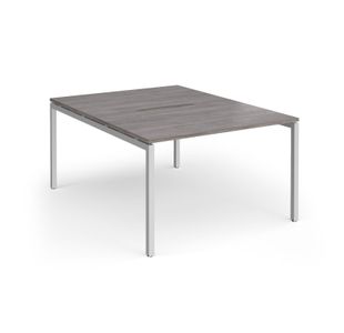 Connex Goal-Post 1200 x 1600 x 725mm Back to Back Desk (2 x 1200mm) - Silver Frame / Grey Oak Top