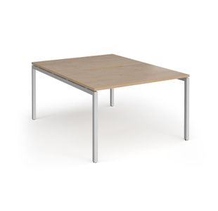 Connex Goal-Post 1200 x 1600 x 725mm Back to Back Desk (2 x 1200mm) - Silver Frame / Kendal Oak Top