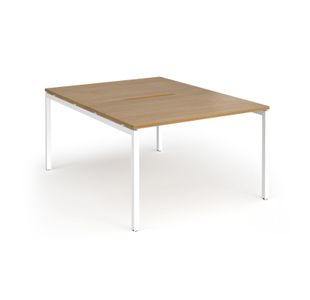 Connex Goal-Post 1200 x 1600 x 725mm Back to Back Desk (2 x 1200mm) - White Frame / Oak Top