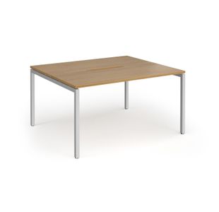 Connex Goal-Post 1400 x 1200 x 725mm Back to Back Desk (2 x 1400mm) - Silver Frame / Oak Top