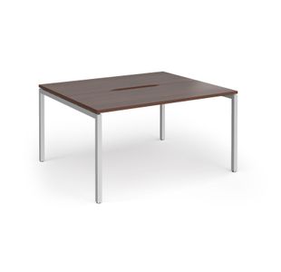 Connex Goal-Post 1400 x 1200 x 725mm Back to Back Desk (2 x 1400mm) - Silver Frame / Walnut Top