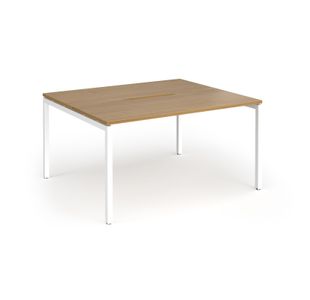 Connex Goal-Post 1400 x 1200 x 725mm Back to Back Desk (2 x 1400mm) - White Frame / Oak Top