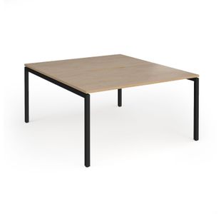 Connex Goal-Post 1400 x 1600 x 725mm Back to Back Desk (2 x 1400mm) - Black Frame / Kendal Oak Top