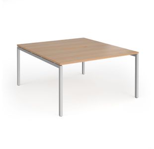 Connex Goal-Post 1400 x 1600 x 725mm Back to Back Desk (2 x 1400mm) - Silver Frame / Beech Top