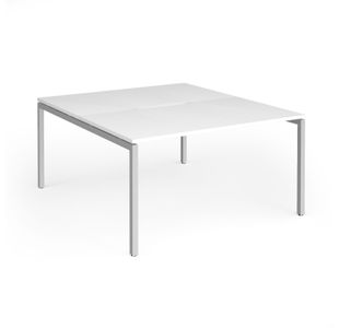 Connex Goal-Post 1400 x 1600 x 725mm Back to Back Desk (2 x 1400mm) - Silver Frame / White Top