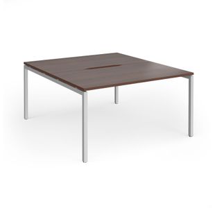Connex Goal-Post 1400 x 1600 x 725mm Back to Back Desk (2 x 1400mm) - Silver Frame / Walnut Top