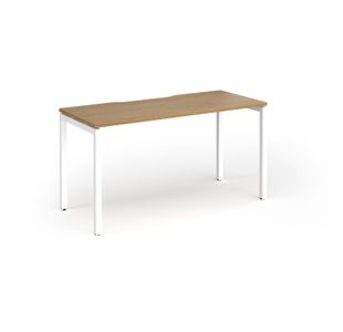 Connex Goal-Post 1400 x 600 x 725mm Single Desk - White Frame / Oak Top