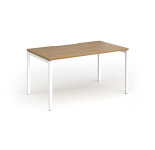 Connex Goal-Post 1400 x 800 x 725mm Single Desk - White Frame / Oak Top