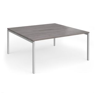 Connex Goal-Post 1600 x 1600 x 725mm Back to Back Desk (2 x 1600mm) - Silver Frame / Grey Oak Top