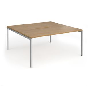 Connex Goal-Post 1600 x 1600 x 725mm Back to Back Desk (2 x 1600mm) - Silver Frame / Oak Top