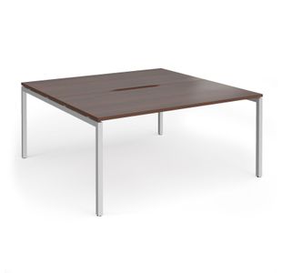 Connex Goal-Post 1600 x 1600 x 725mm Back to Back Desk (2 x 1600mm) - Silver Frame / Walnut Top
