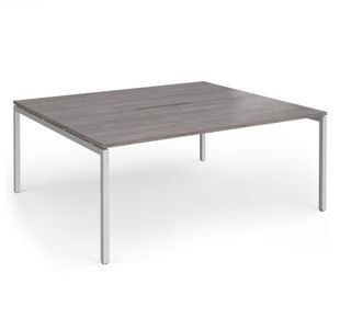 Connex Goal-Post 1800 x 1600 x 725mm Back to Back Desk (2 x 1800mm) - Silver Frame / Grey Oak Top