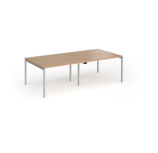 Connex Goal-Post 2400 x 1200 x 725mm Back to Back Desk (4 x 1200mm) - Silver Frame / Beech Top