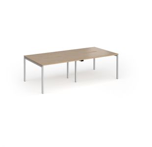 Connex Goal-Post 2400 x 1200 x 725mm Back to Back Desk (4 x 1200mm) - Silver Frame / Kendal Oak Top