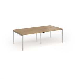 Connex Goal-Post 2400 x 1200 x 725mm Back to Back Desk (4 x 1200mm) - Silver Frame / Oak Top