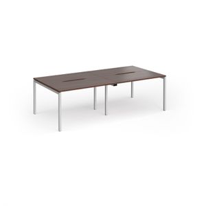 Connex Goal-Post 2400 x 1200 x 725mm Back to Back Desk (4 x 1200mm) - Silver Frame / Walnut Top