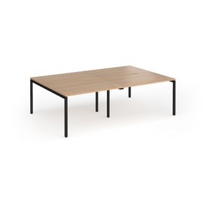 Connex Goal-Post 2400 x 1600 x 725mm Back to Back Desk (4 x 1200mm) - Black Frame / Beech Top