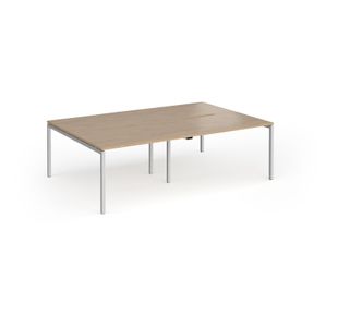 Connex Goal-Post 2400 x 1600 x 725mm Back to Back Desk (4 x 1200mm) - Silver Frame / Kendal Oak Top