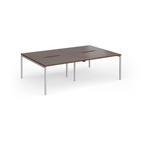Connex Goal-Post 2400 x 1600 x 725mm Back to Back Desk (4 x 1200mm) - Silver Frame / Walnut Top