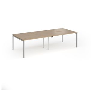 Connex Goal-Post 2800 x 1200 x 725mm Back to Back Desk (4 x 1400mm) - Silver Frame / Kendal Oak Top