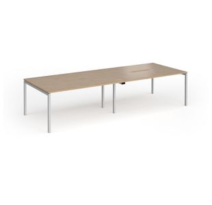 Connex Goal-Post 3200 x 1200 x 725mm Back to Back Desk (4 x 1600mm) - Silver Frame / Kendal Oak Top