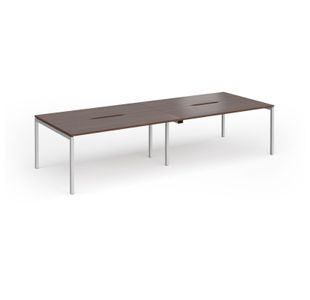Connex Goal-Post 3200 x 1200 x 725mm Back to Back Desk (4 x 1600mm) - Silver Frame / Walnut Top