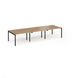 Connex Goal-Post 3600 x 1200 x 725mm Back to Back Desk (6 x 1200mm) - Black Frame / Oak Top