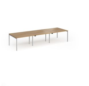 Connex Goal-Post 3600 x 1200 x 725mm Back to Back Desk (6 x 1200mm) - Silver Frame / Oak Top