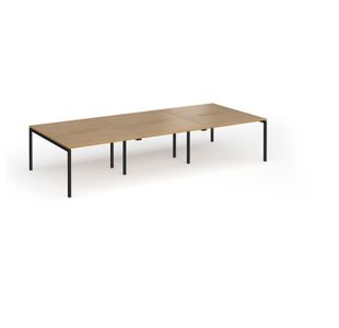 Connex Goal-Post 3600 x 1600 x 725mm Back to Back Desk (6 x 1200mm) - Black Frame / Oak Top