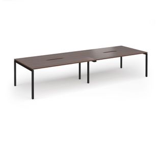 Connex Goal-Post 3600 x 1200 x 725mm Back to Back Desk (4 x 1800mm) - Black Frame / Walnut Top