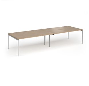 Connex Goal-Post 3600 x 1200 x 725mm Back to Back Desk (4 x 1800mm) - Silver Frame / Kendal Oak Top