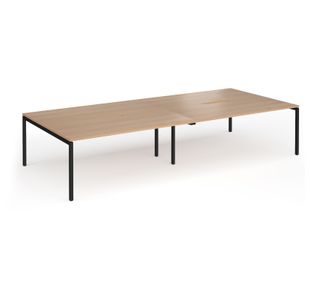 Connex Goal-Post 3600 x 1600 x 725mm Back to Back Desk (4 x 1800mm) - Black Frame / Beech Top