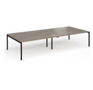 Connex Goal-Post 3600 x 1600 x 725mm Back to Back Desk (4 x 1800mm) - Black Frame / Nebraska Oak Top