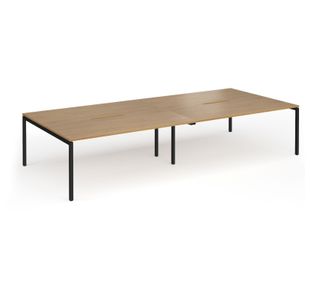 Connex Goal-Post 3600 x 1600 x 725mm Back to Back Desk (4 x 1800mm) - Black Frame / Oak Top