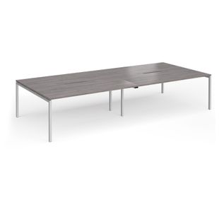 Connex Goal-Post 3600 x 1600 x 725mm Back to Back Desk (4 x 1800mm) - Silver Frame / Grey Oak Top