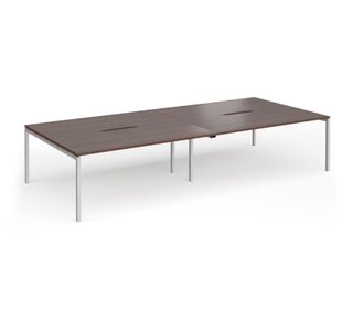 Connex Goal-Post 3600 x 1600 x 725mm Back to Back Desk (4 x 1800mm) - Silver Frame / Walnut Top
