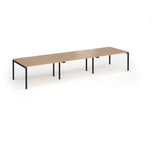 Connex Goal-Post 4200 x 1200 x 725mm Back to Back Desk (6 x 1400mm) - Black Frame / Beech Top