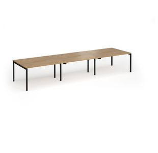 Connex Goal-Post 4200 x 1200 x 725mm Back to Back Desk (6 x 1400mm) - Black Frame / Oak Top