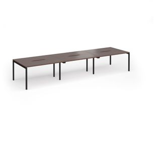 Connex Goal-Post 4200 x 1200 x 725mm Back to Back Desk (6 x 1400mm) - Black Frame / Walnut Top