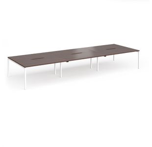 Connex Goal-Post 4800 x 1600 x 725mm Back to Back Desk (6 x 1600mm) - White Frame / Walnut Top