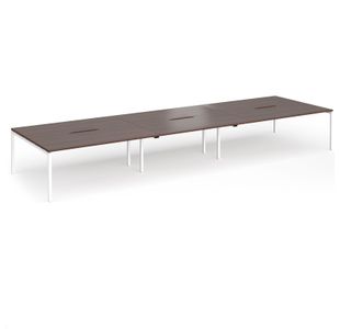 Connex Goal-Post 5400 x 1600 x 725mm Back to Back Desk (6 x 1800mm) - White Frame / Walnut Top