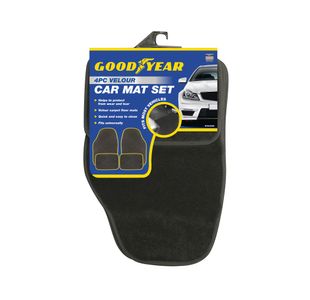 Goodyear 4 Piece Velour Car Mat Set Black 904526