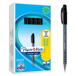 Paper Mate Flexgrip Ultra Ballpoint Pen 1.0mm Tip 0.4mm Line Black (Pack 12) - S0190113