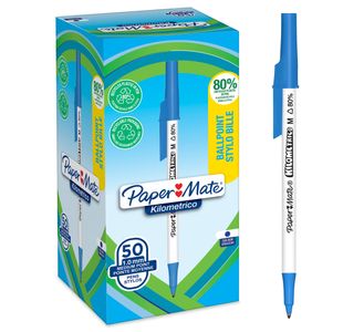 Paper Mate Kilometrico Ballpoint Pen Medium Point 1.0mm Blue 80% recycled Plastic (Pack 50) 2187702