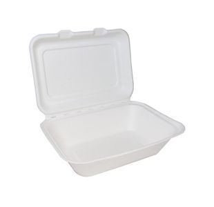Go-Pak Bagasse Clamshell Meal Box Regular 7x5 Inch White (Pack of 500) D06002