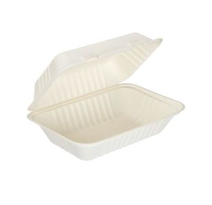 Go-Pak Bagasse Clamshell Meal Box Large 9x6 Inch White (Pack of 250) D06003